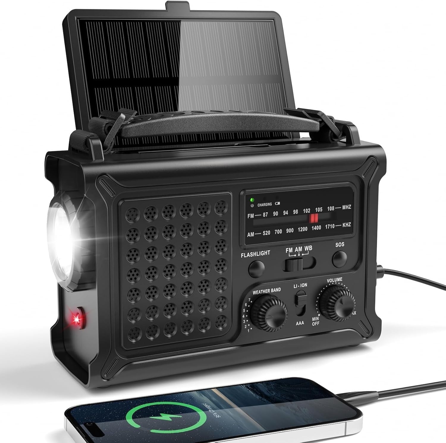 Emergency Solar Hand Crank Radio with 12000mAh Battery, Flashlight