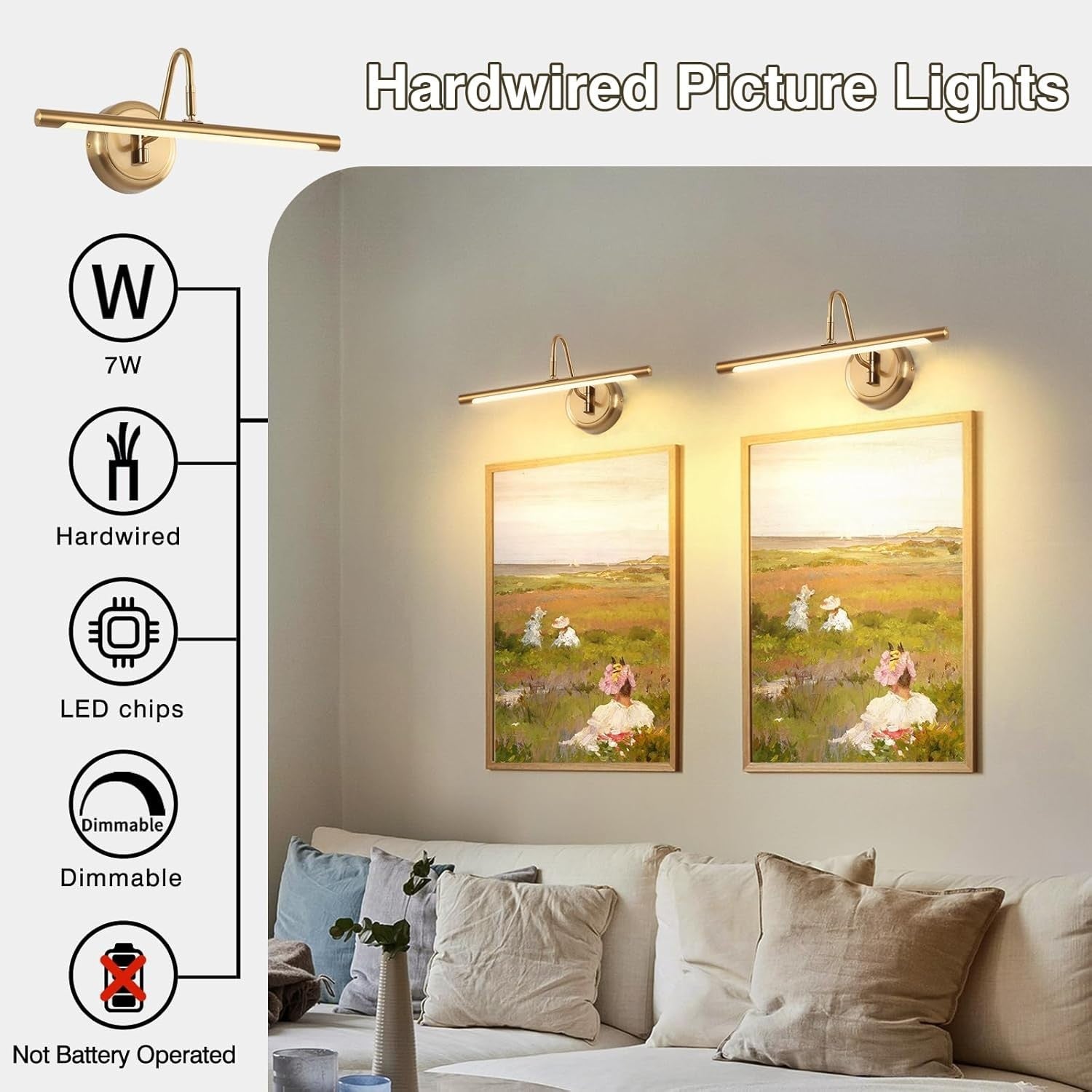 Modern Brass Picture Light 16.5" Dimmable LED Wall Lamp 3000K for Art