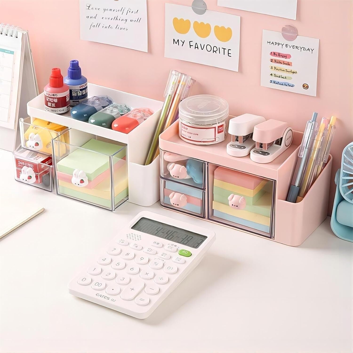 Desk Organizer with 2 Drawers Plastic Desktop Storage for Office