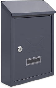 Lockable Wall Mounted Mailbox Grey – Weatherproof Steel Post Box with Keys