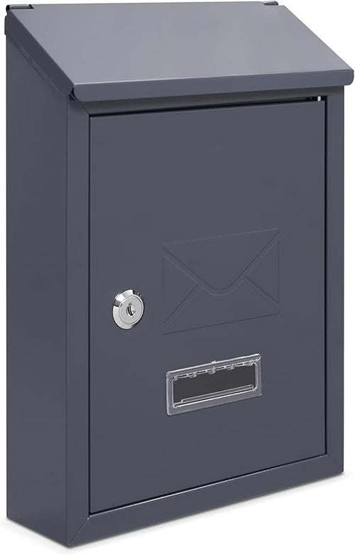 Lockable Wall Mounted Mailbox Grey – Weatherproof Steel Post Box with Keys
