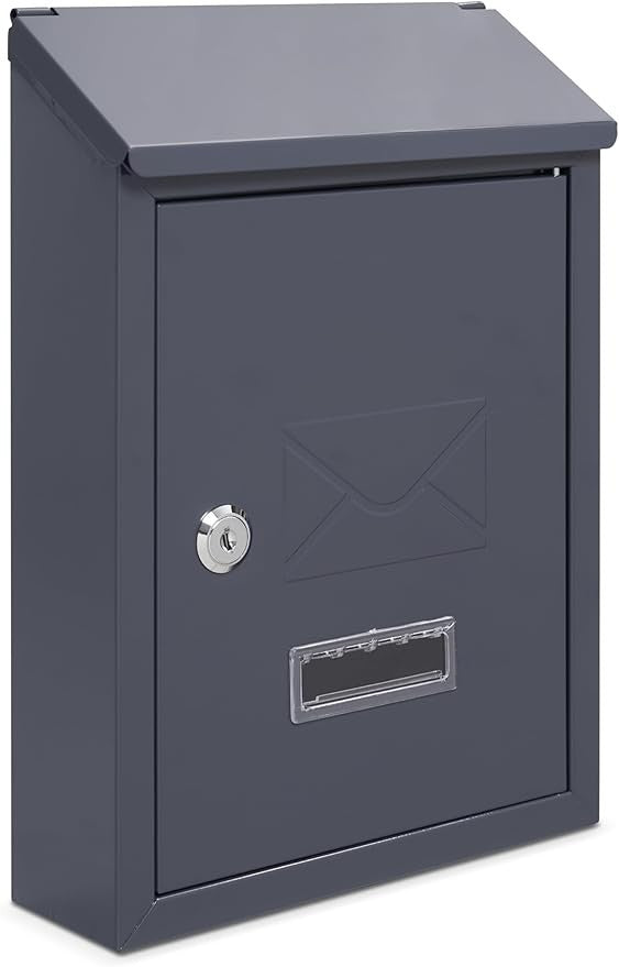 Lockable Wall Mounted Mailbox Grey – Weatherproof Steel Post Box with Keys