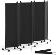 6 Panel Room Divider Folding Privacy Screen with Lockable Wheels – Large Black P