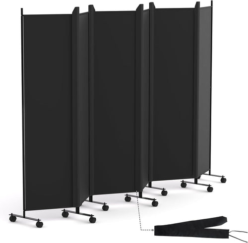 6 Panel Room Divider Folding Privacy Screen with Lockable Wheels – Large Black P