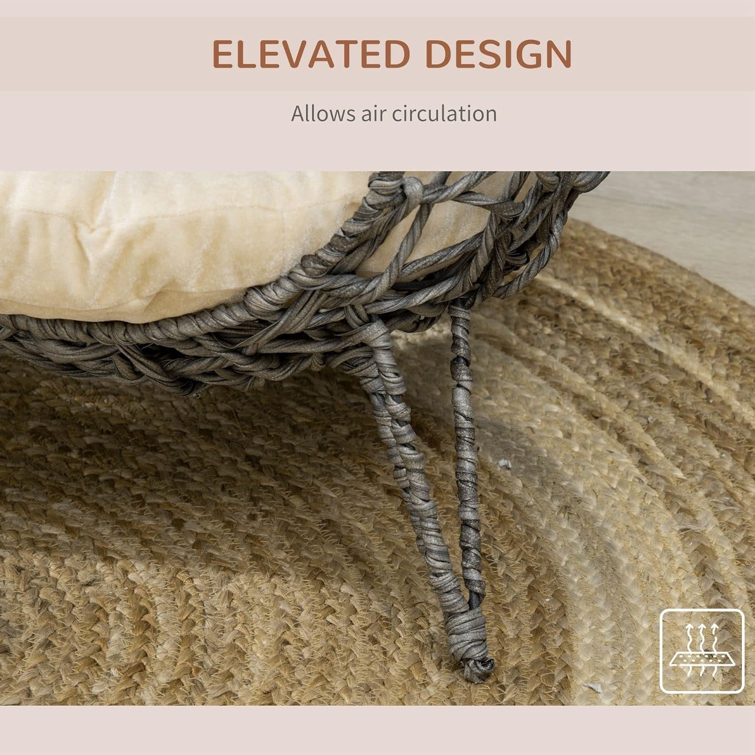 Rattan Elevated Cat Bed House Ball Shape w Cushion Ventilated Cave