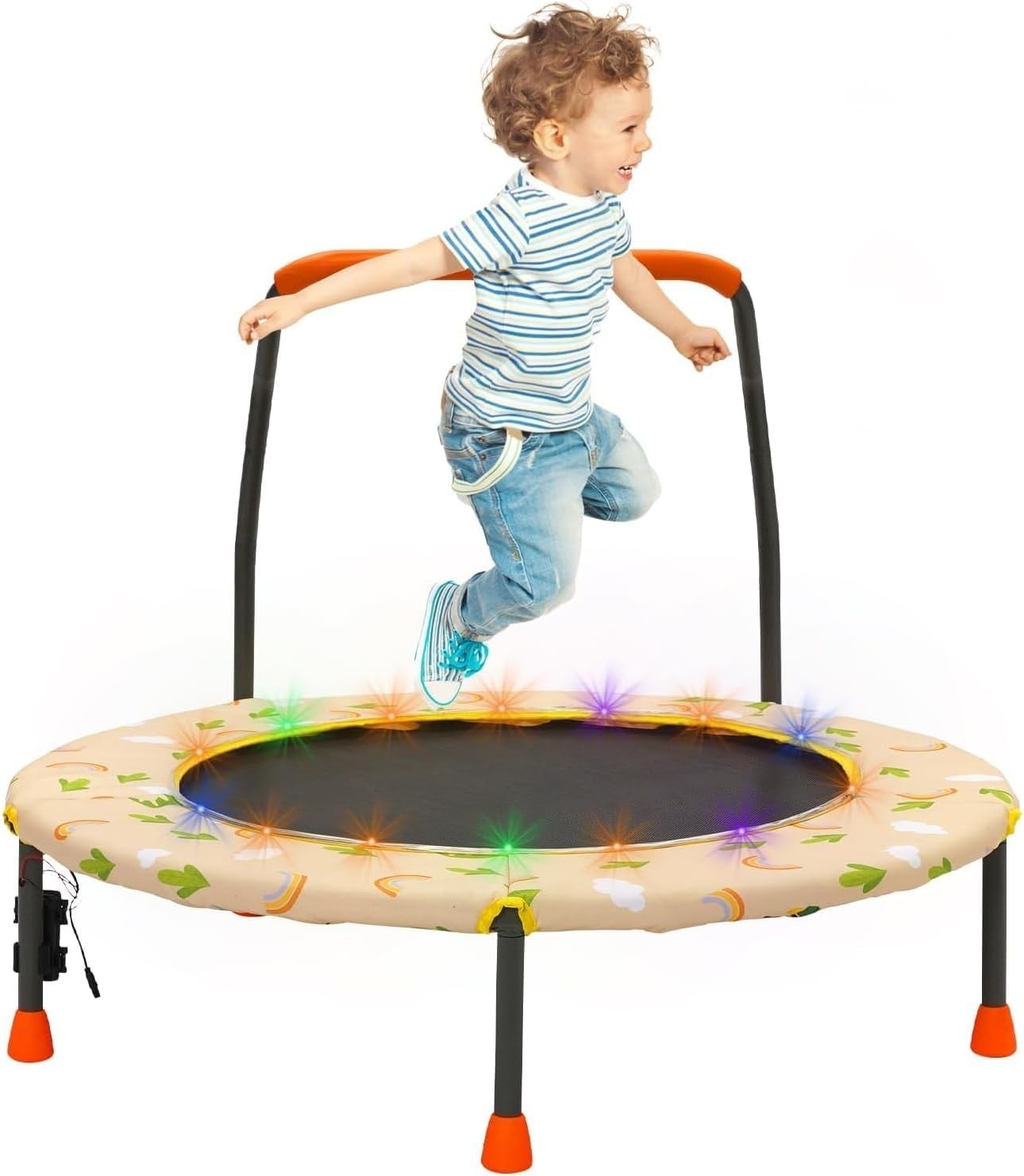 36'' Kids Mini Trampoline Adjustable Handle Safety Pad Indoor Outdoor