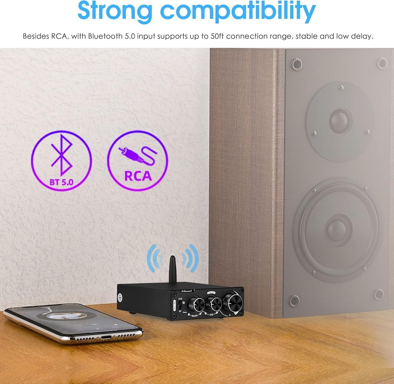 200W Bluetooth Mini Stereo Amplifier Bass Treble Control HiFi Audio