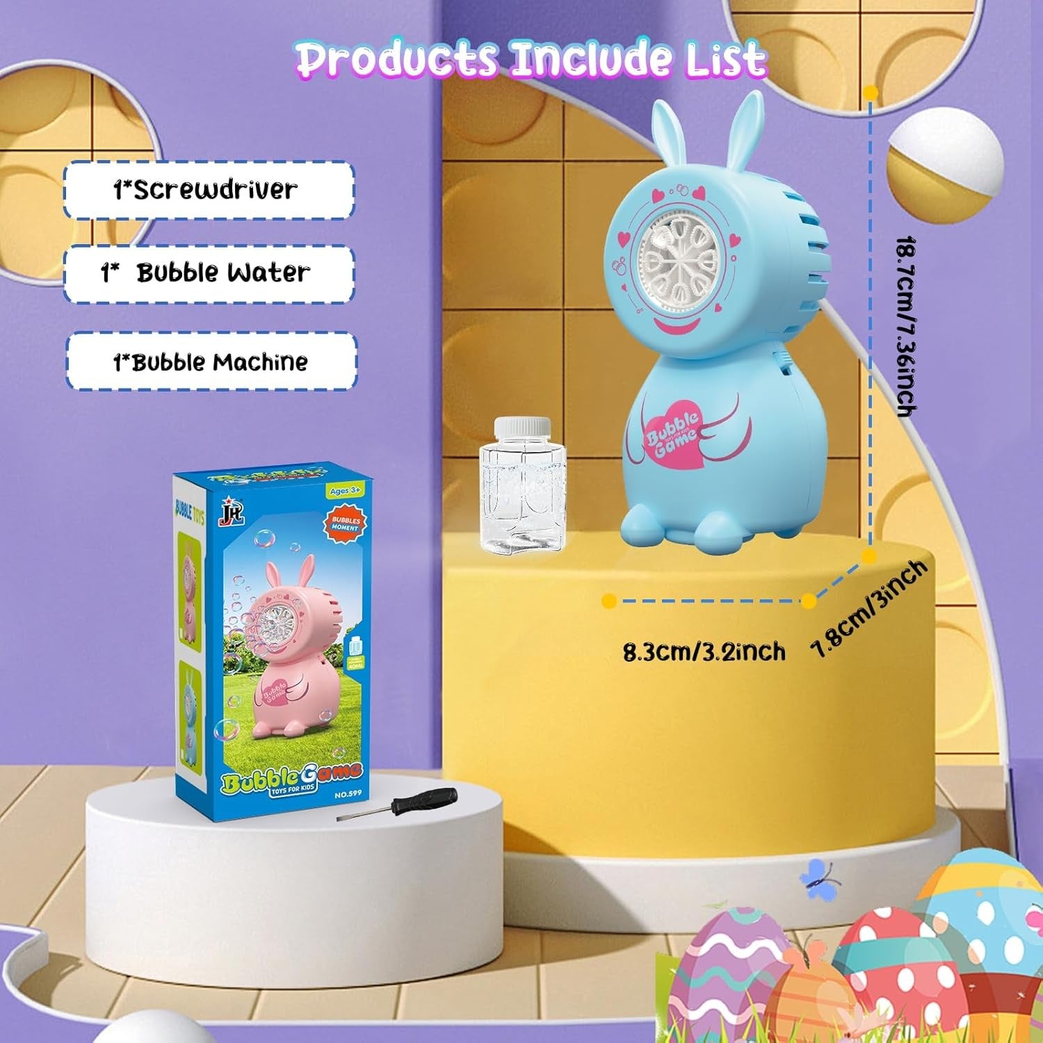 Easter Bunny Bubble Machine Kids Toy 8 Hole LED Portable Blue