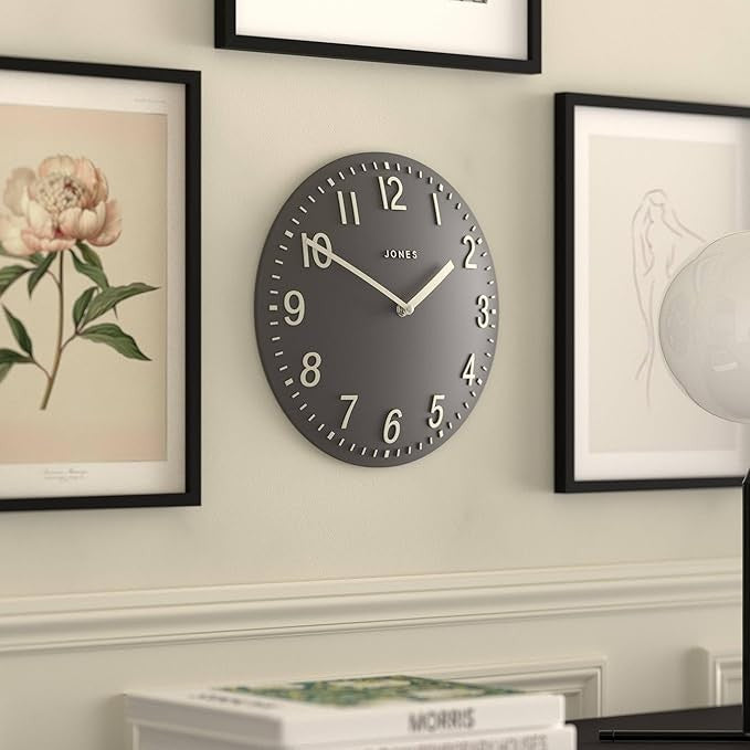 30cm Dark Grey Wall Clock Modern Convex Silent Raised Numbers Home Decor