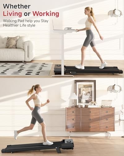 Under Desk Walking Pad Treadmill 5% Incline 2.5HP Quiet Compact LED Remote