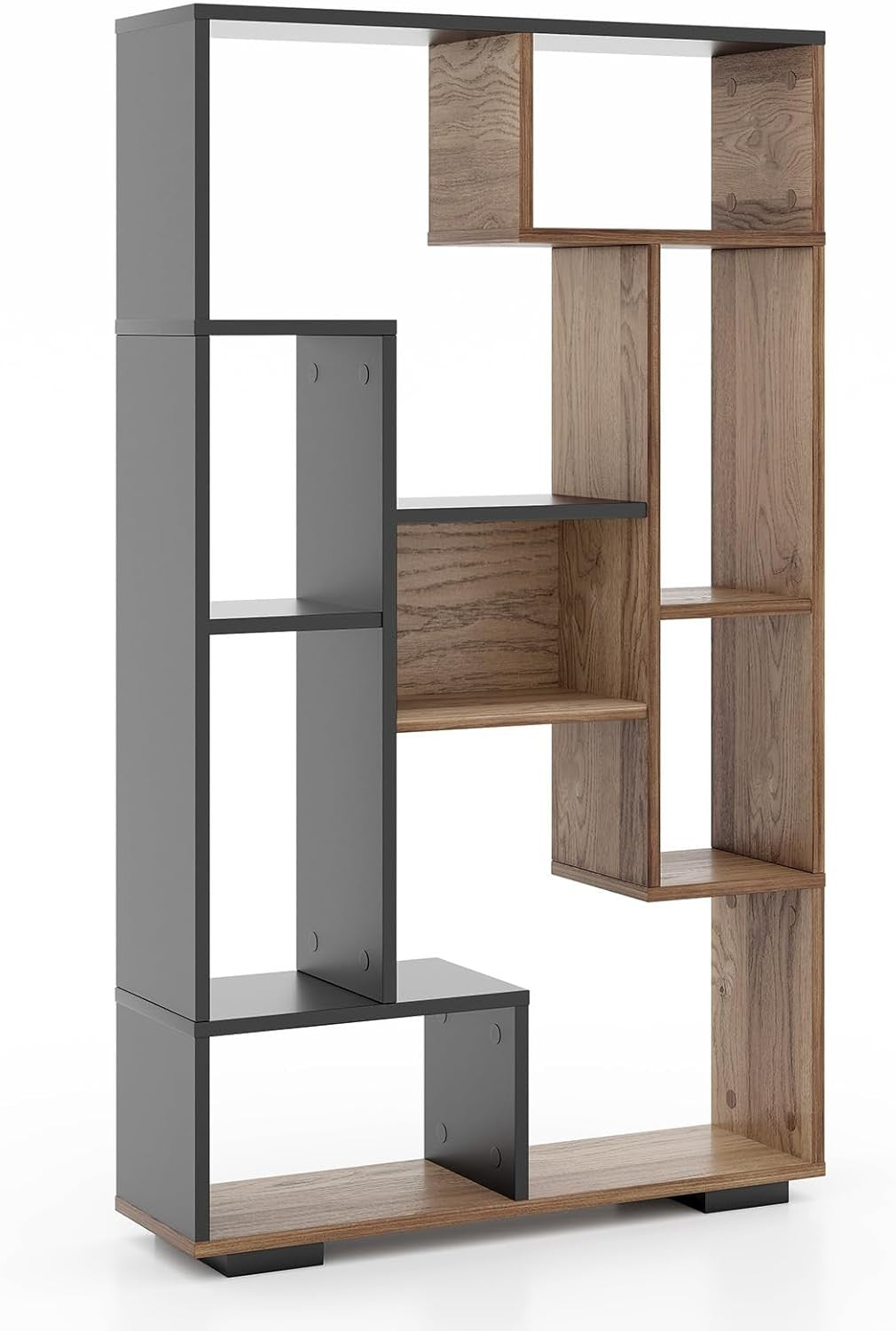 11-Cube Geometric Bookcase Black Natural | Modern Freestanding Display Storage