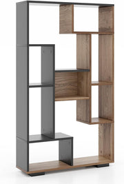 11-Cube Geometric Bookcase Black Natural | Modern Freestanding Display Storage