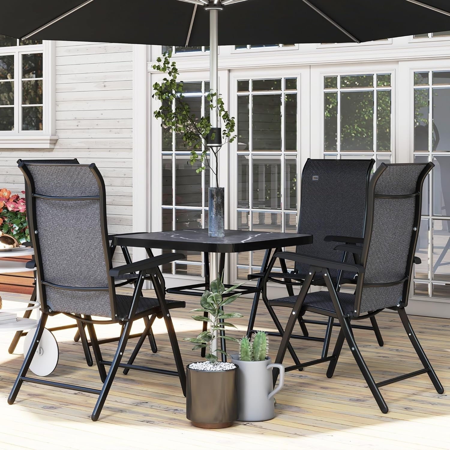 Outdoor Folding Rattan Chairs Set of 4 Adjustable Recliner Patio Dining Grey