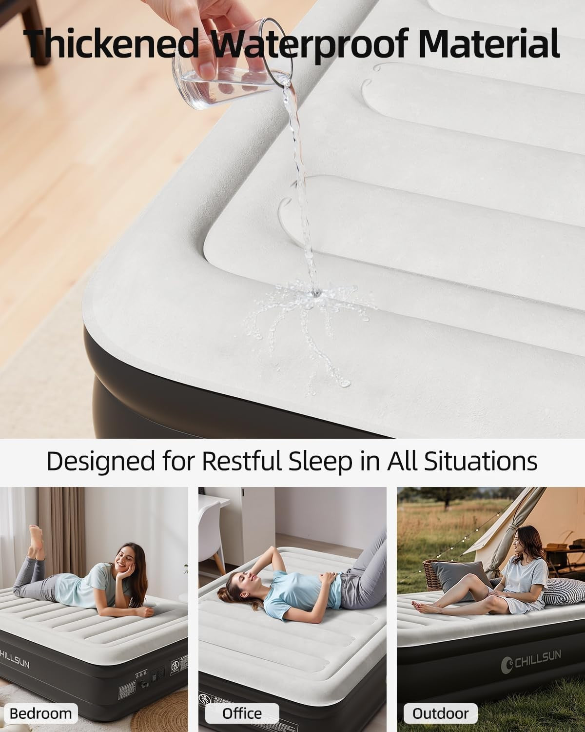 Double Inflatable Air Mattress with Built-In Electric Pump, 3-Min Rapid Inflate