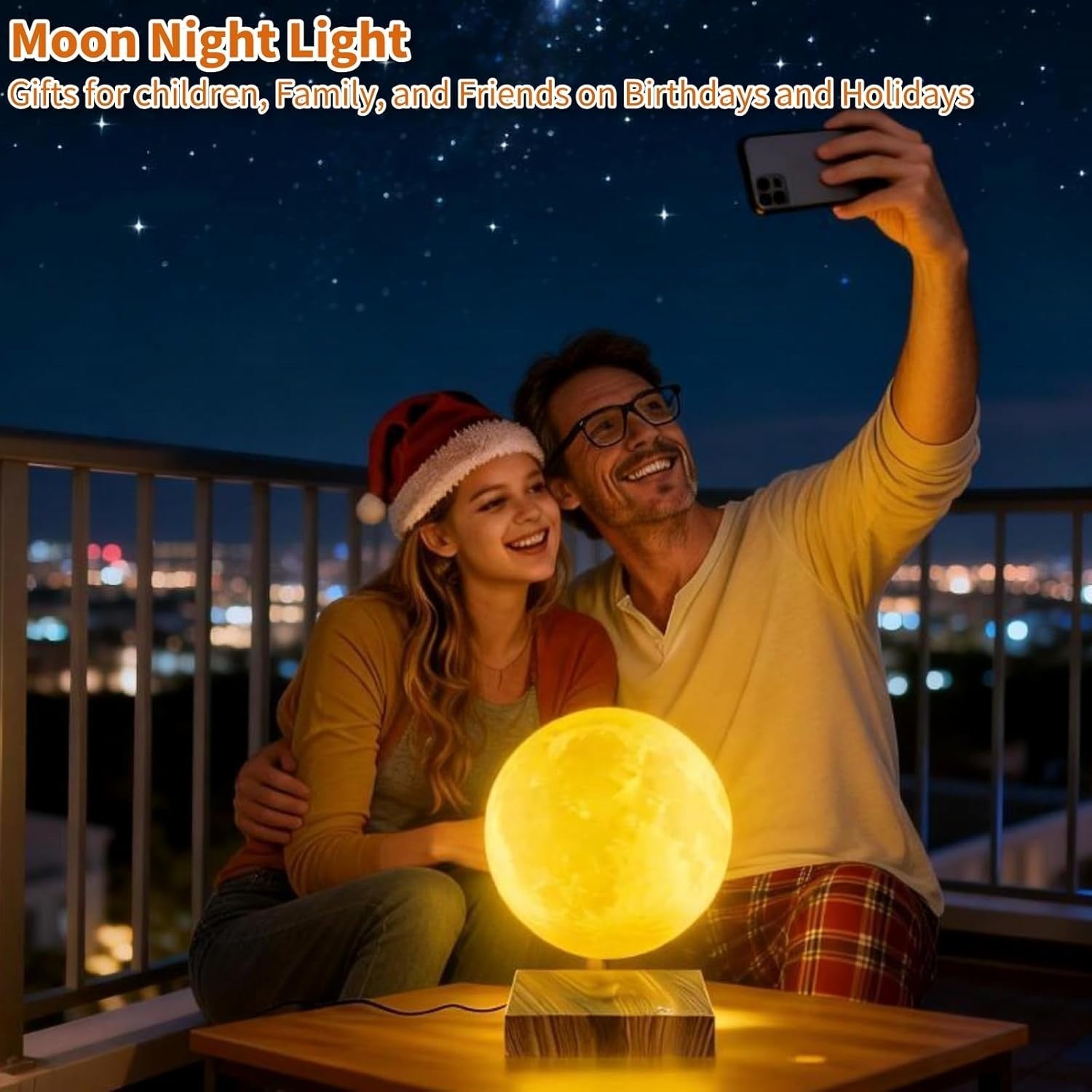Levitating Moon Lamp 16 Colors, Magnetic Floating 3D LED Night Light Dark Brown