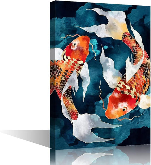 Lucky Koi Fish Canvas Wall Art Colorful Modern Feng Shui Living Room Decor