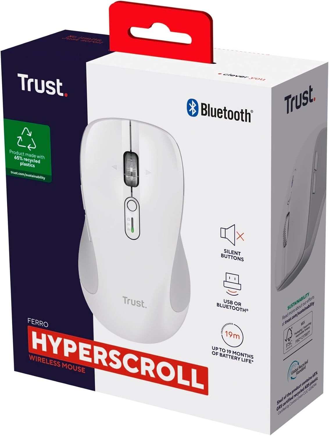 Wireless Bluetooth Mouse Hyper Scroll Silent Multi-Device White