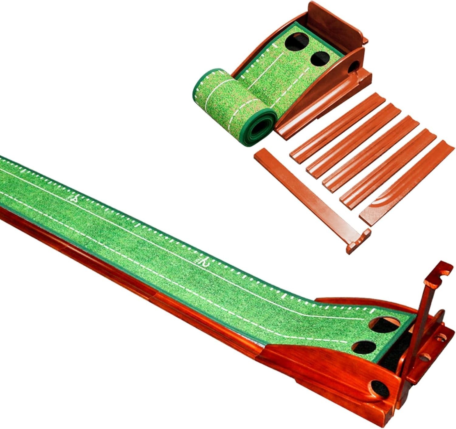 Golf Putting Mat Practice Indoor Trainer Automatic Ball Return Wooden Base