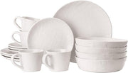 16pc Stoneware Dinner Set for 4 White Plates Bowls Mugs Microwave Safe