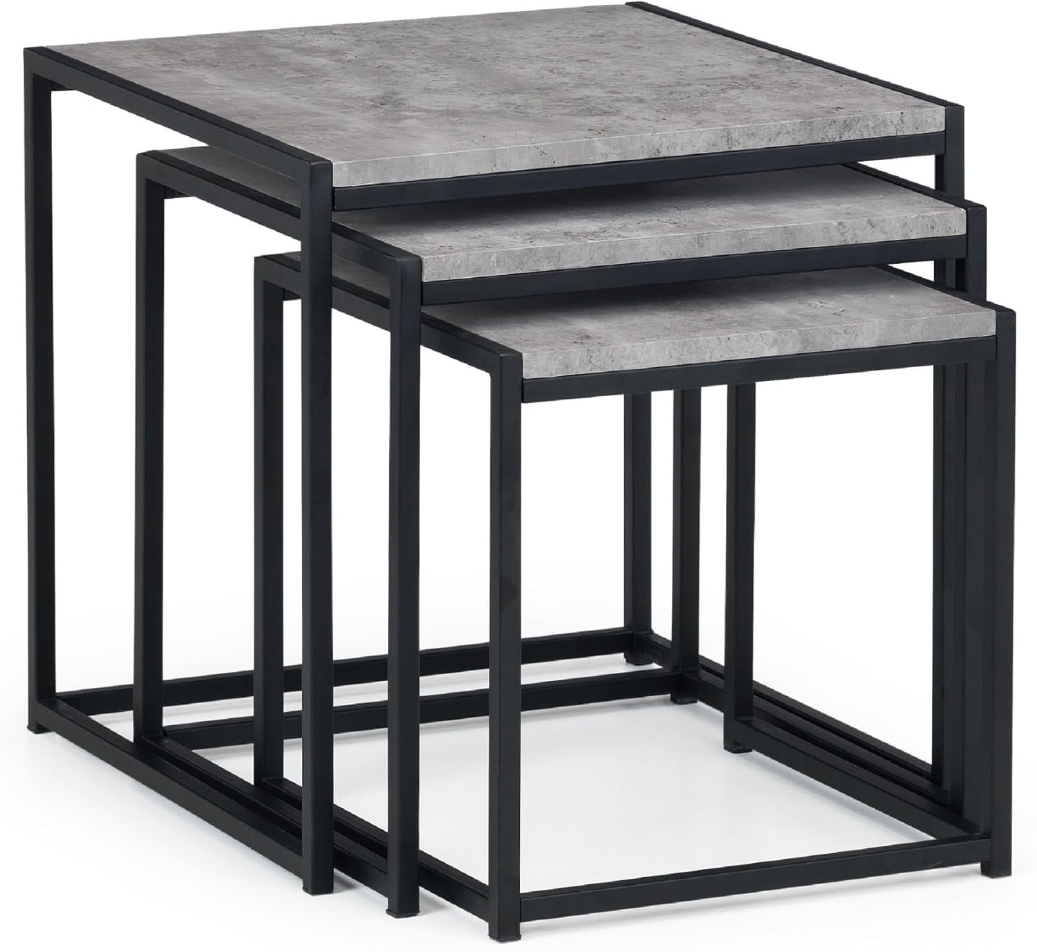 3 Piece Nesting Coffee Side Tables Set Modern Concrete Effect Square Industrial