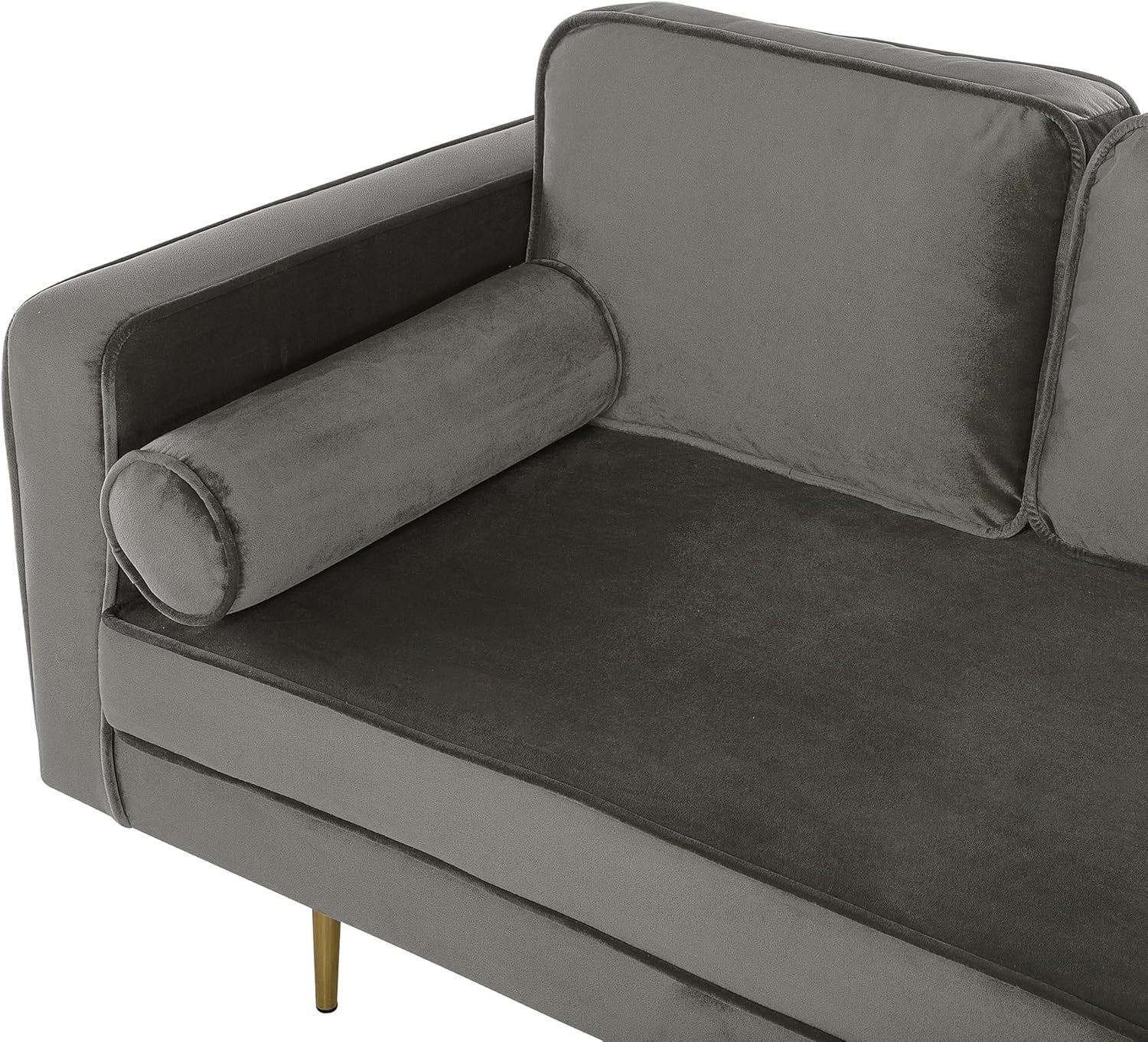 Modern Grey Velvet Chaise Lounge with Gold Legs | Compact, Stylish Comfort