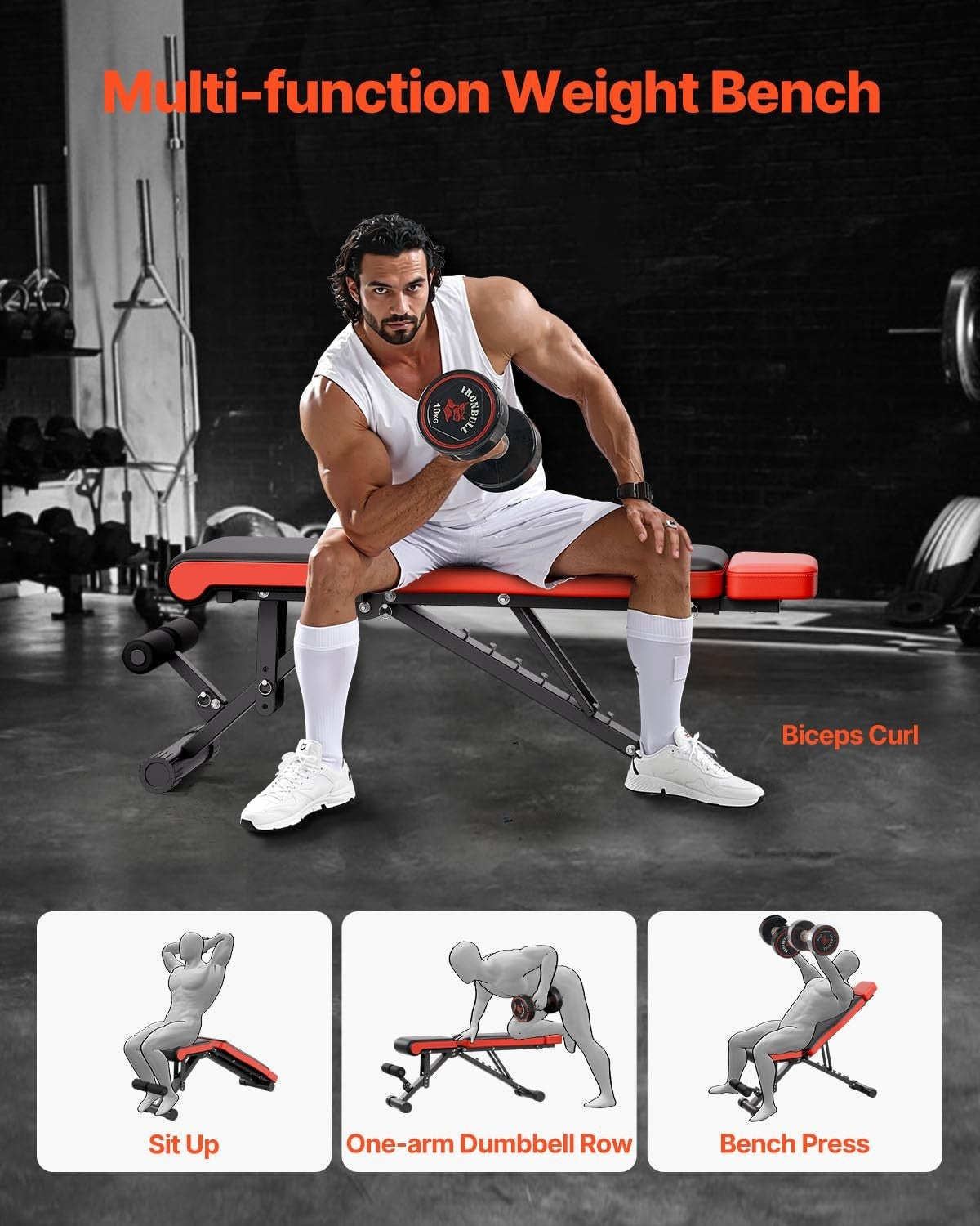 Adjustable Folding Weight Bench 660lb Incline Decline Full Body Home Gym