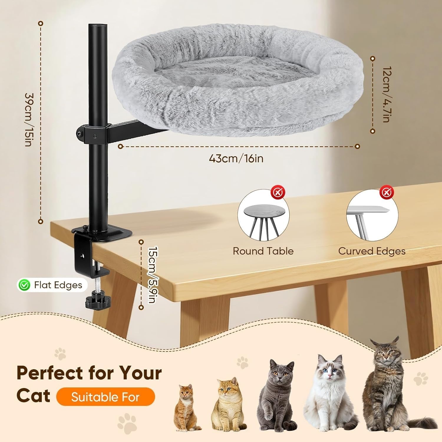 360 Rotating Desk Cat Hammock Adjustable Cat Bed with Scratching Post