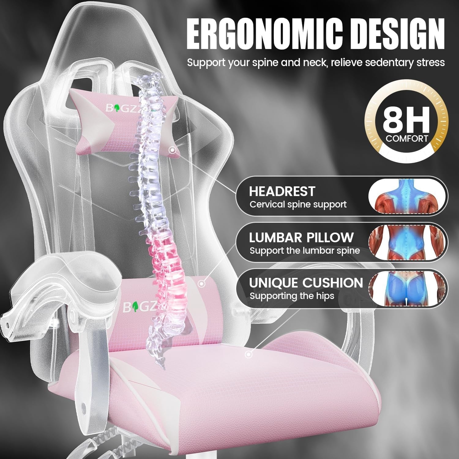 Ergonomic Gaming Chair PU Leather Chair w/ Lumbar Pillow