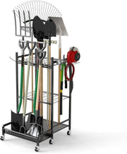 3-Tier Rolling Garden Tool Tower 30 Slots 9 Hooks Heavy Duty Storage Rack