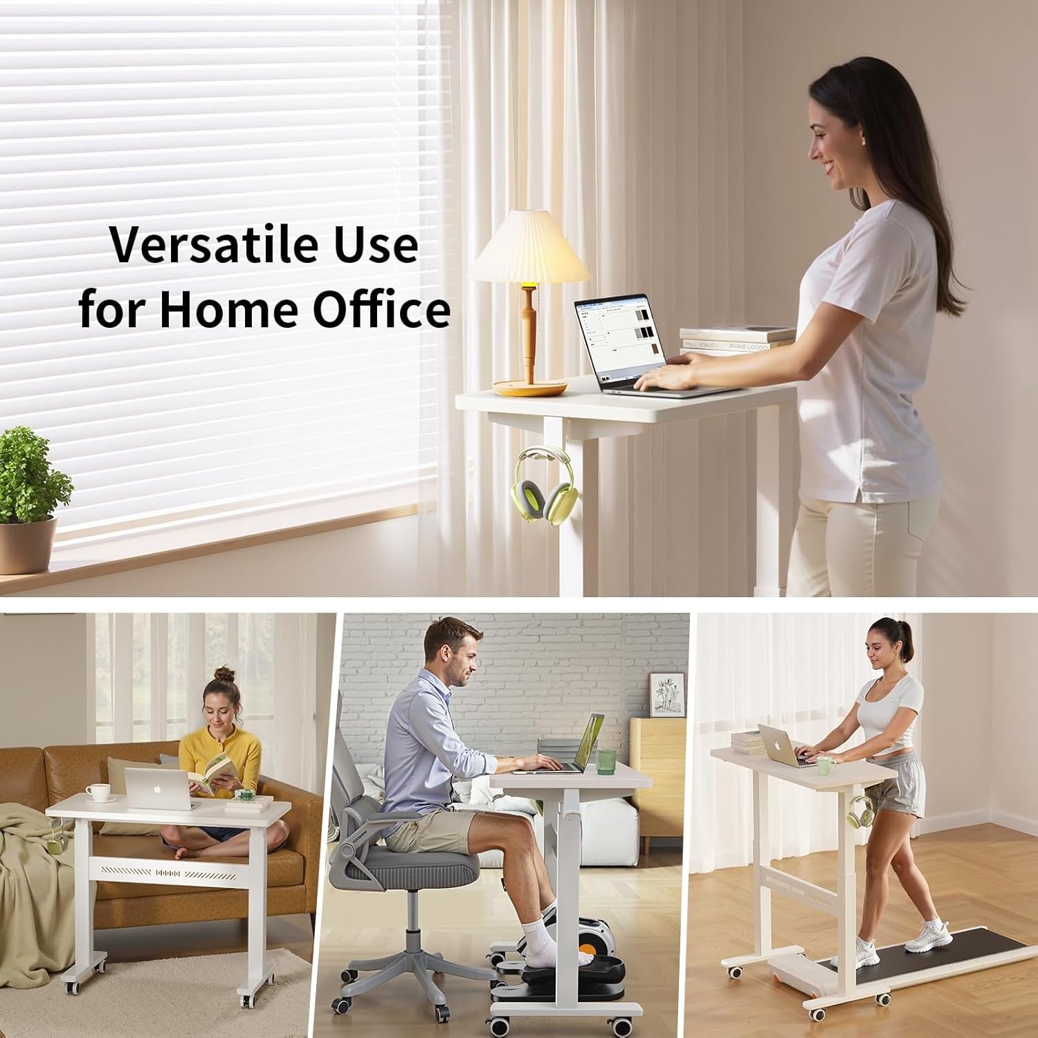 Mobile Standing Desk Walking Pad Compatible Adjustable Pneumatic Desk on Wheels