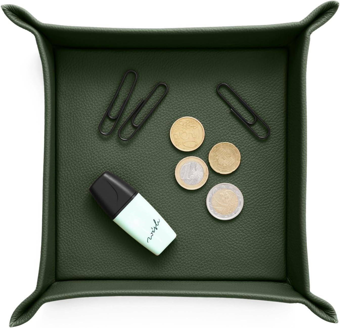 Leather Valet Tray Green – Desk Organiser for Keys, Coins & Jewellery