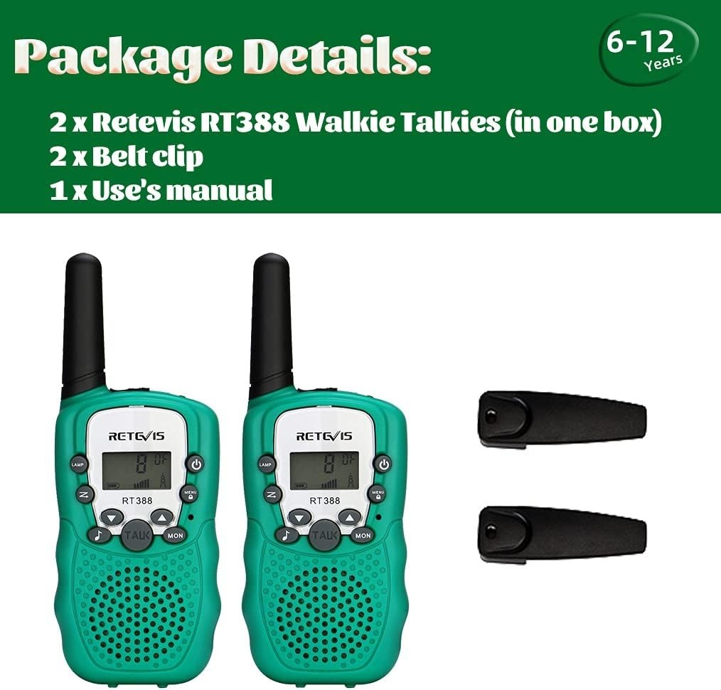 Kids Walkie Talkies 8 Channel VOX Flashlight Toy Gift 2 Piece Green
