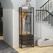 Free Standing Clothes Rail with Shelves & Drawers – Rustic Brown