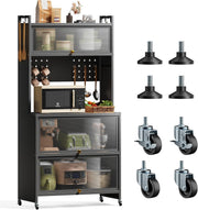 5-Tier Kitchen Storage Cabinet with Flip Door & Wheels Grey | 80x40x162cm