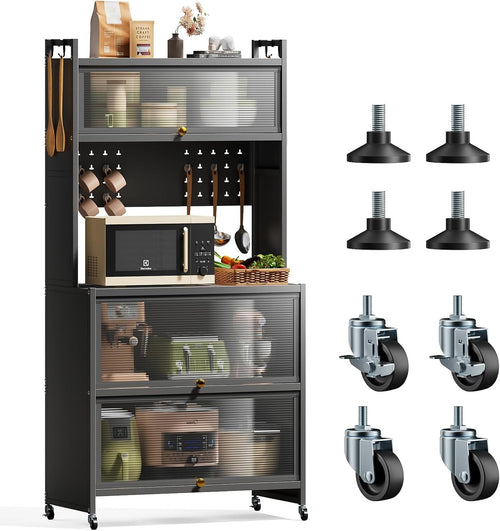 5-Tier Kitchen Storage Cabinet with Flip Door & Wheels Grey | 80x40x162cm