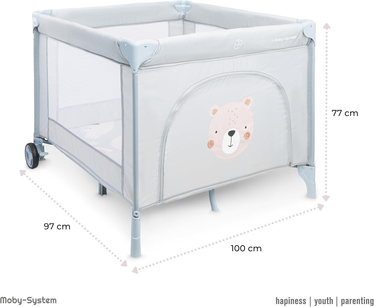 Children's Playpen with Mattress and Transport Bag Teddy Bear Folding Wheels