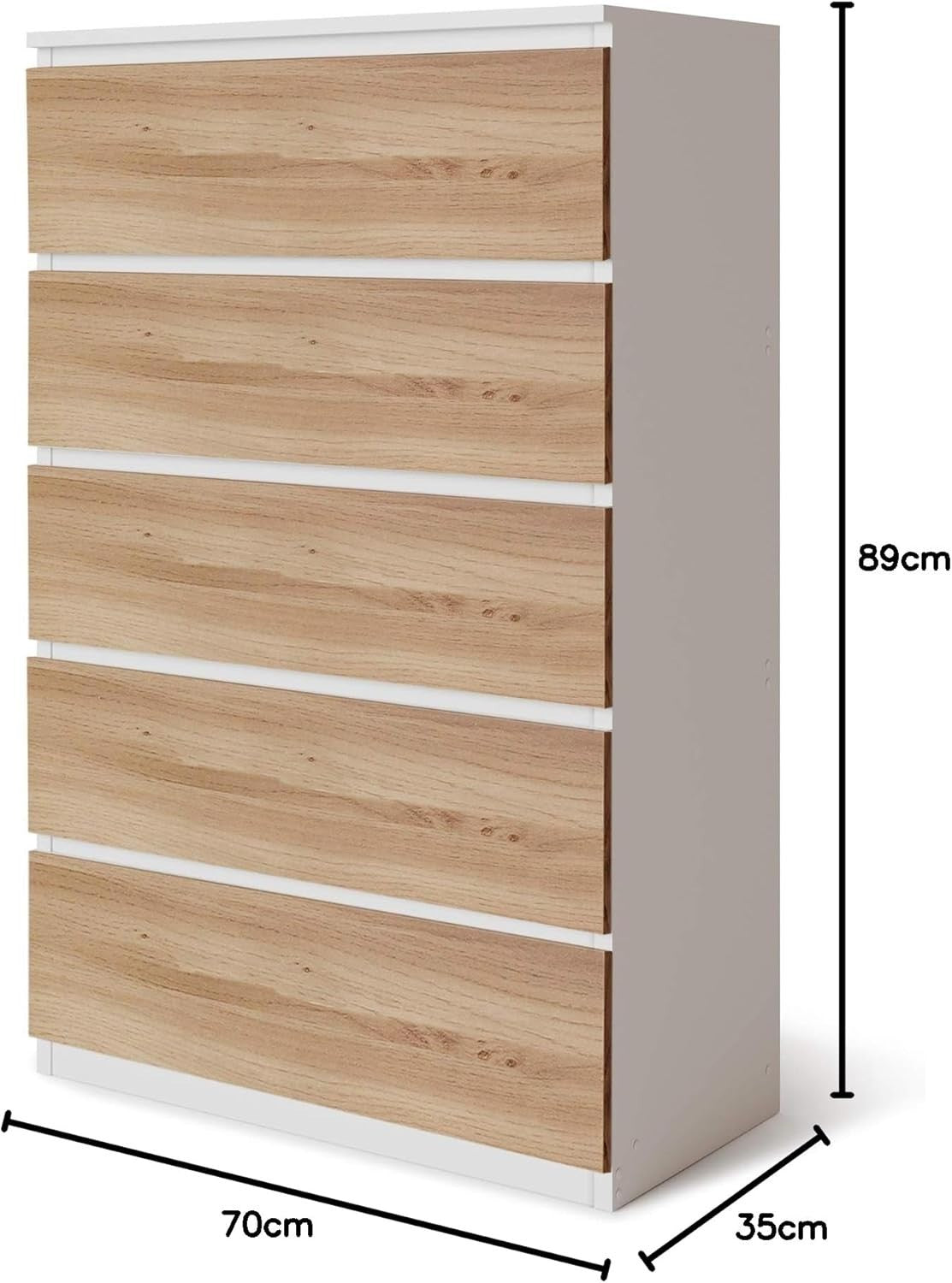 Modern 5 Drawer Bedroom Chest Oak Drawers White Frame Storage Cabinet