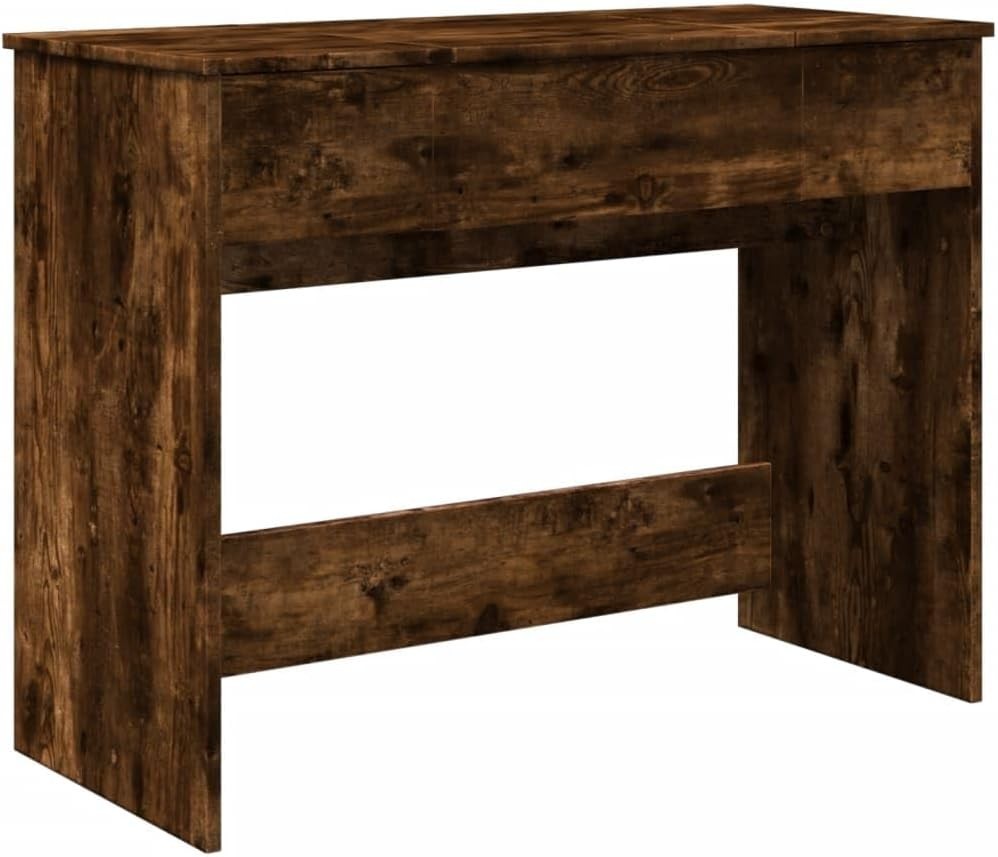 Modern Vanity Desk Smoked Oak Makeup Table Mirror Storage Wood Style