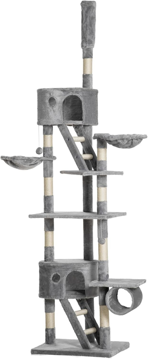 Floor to Ceiling Cat  260cm Adjustable Tower with Hammocks Scratching Posts