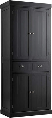 Tall Black Kitchen Cupboard 4 Door Storage Cabinet with Drawer & Shelves