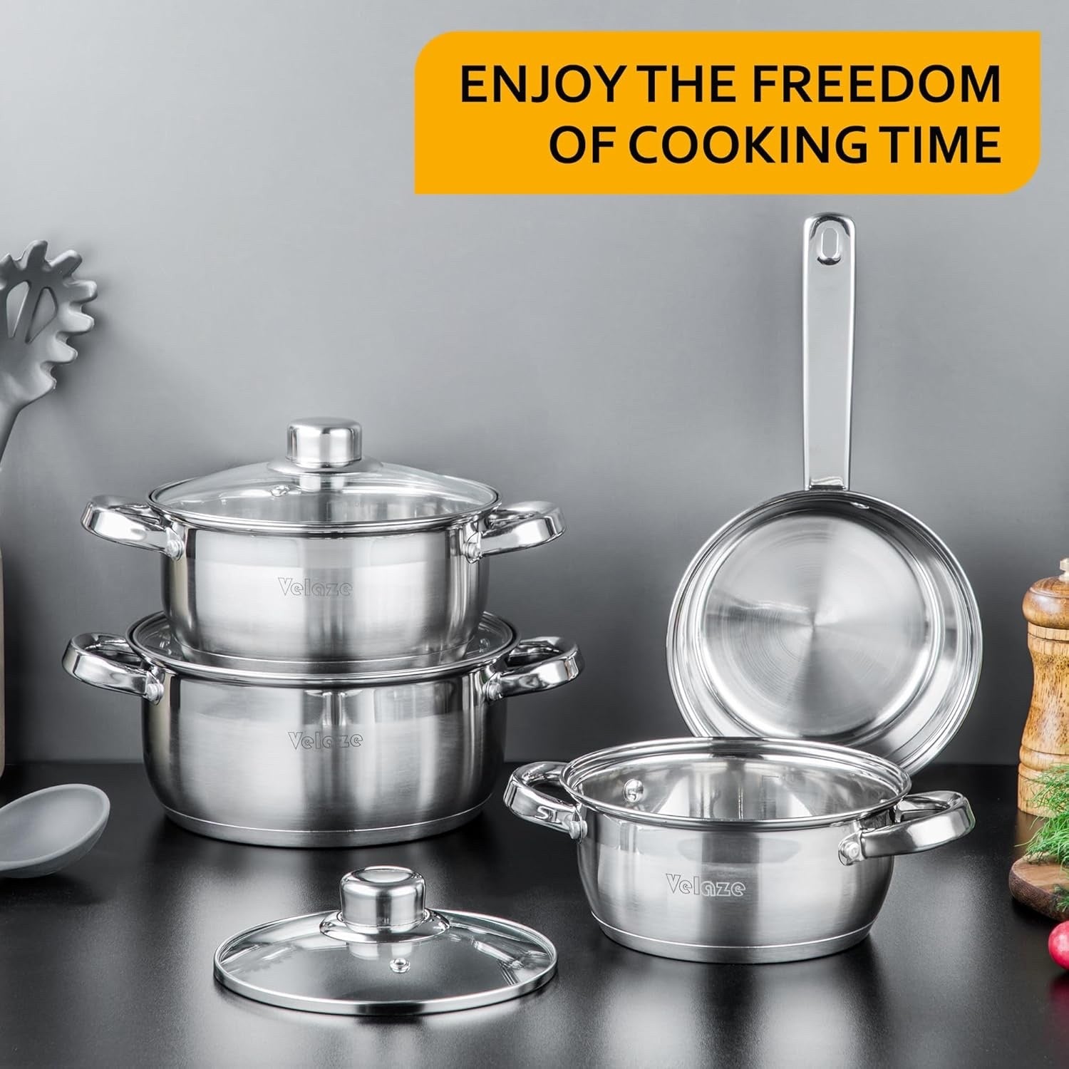 7Pcs Stainless Steel Cookware Pot Set with Glass Lids Induction & Gas Compatible
