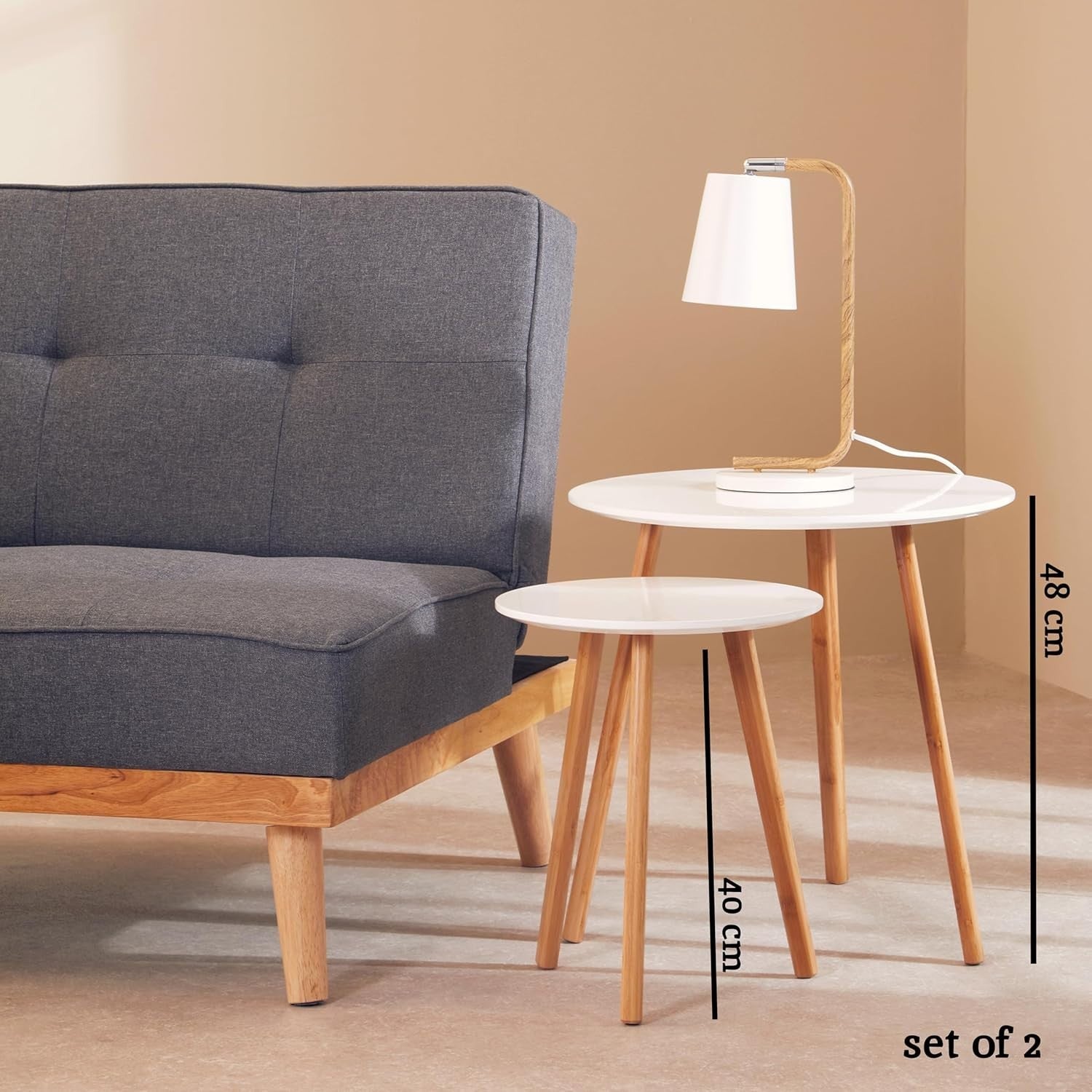 2x Modern Nesting Coffee Side Tables Round Wood White Set Home Living Room