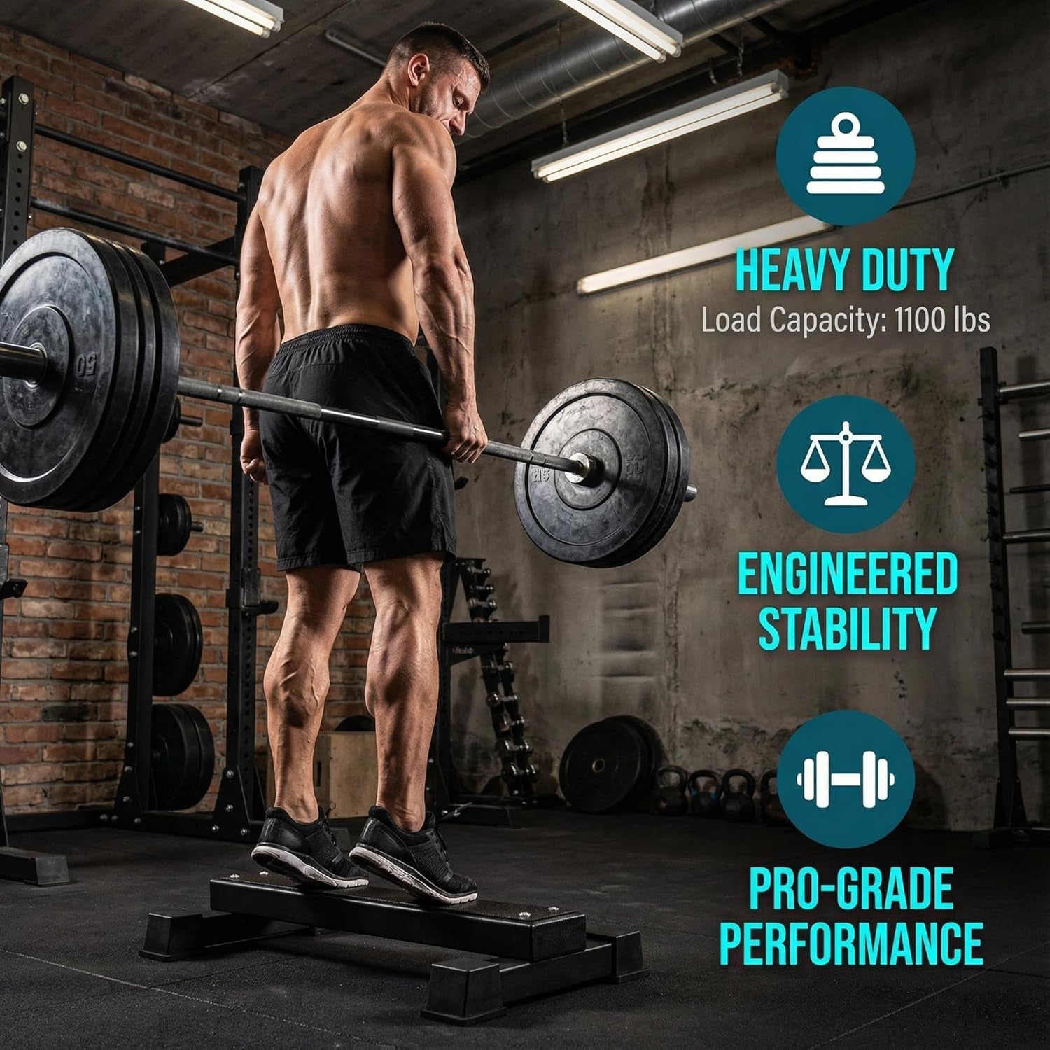 Steel Calf Raise Block Platform Non Slip 1100lb Gym Squat Stretch Stand