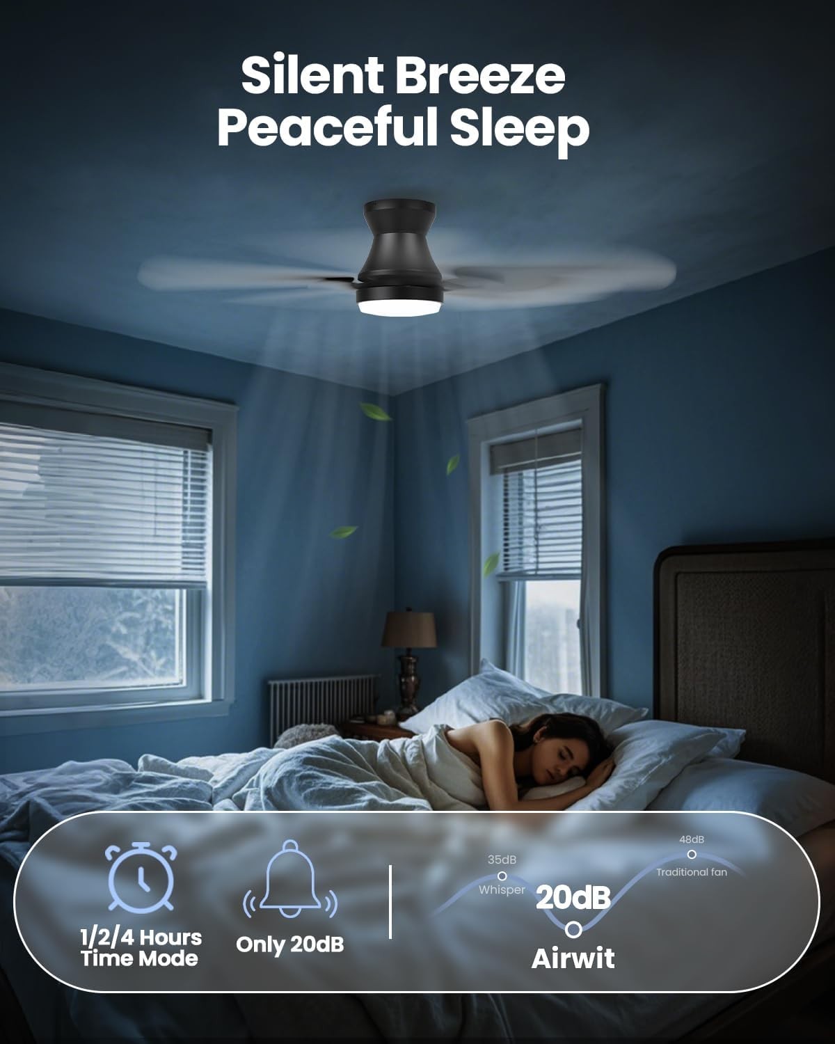 106CM Ceiling Fan Light, 6 Speeds, Reversible DC Motor, LED, Remote, Black/Wood