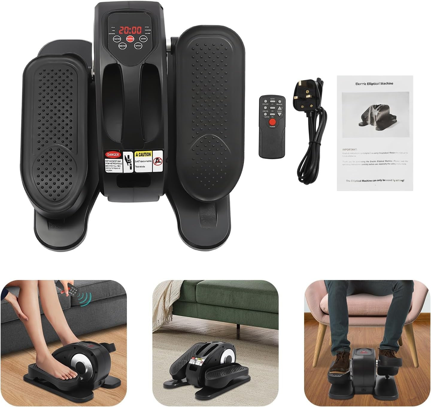 Electric Under Desk Elliptical Pedal Exerciser Quiet Remote Seated Leg Trainer
