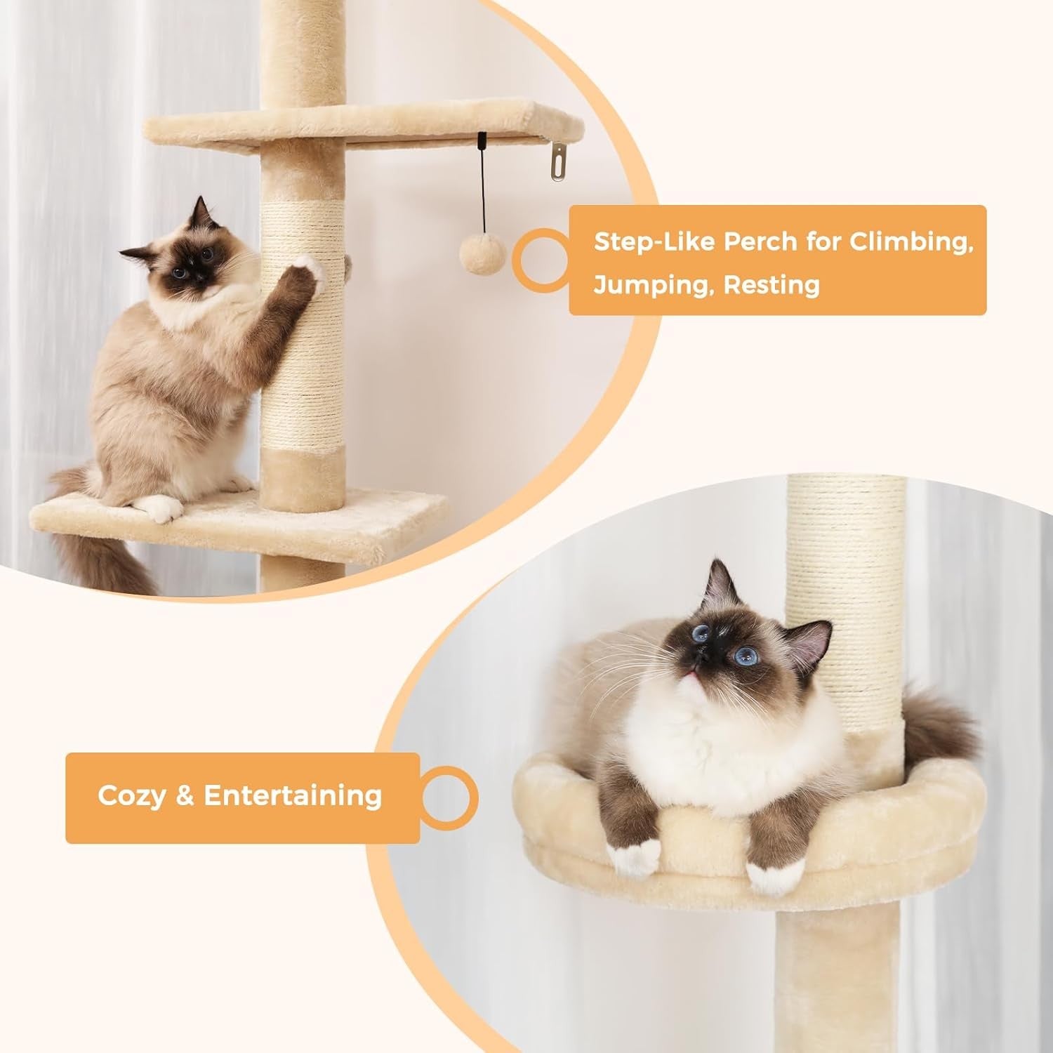 Floor to Ceiling Cat Tree Tower Adjustable 243–273cm 5 Tier Scratching Post
