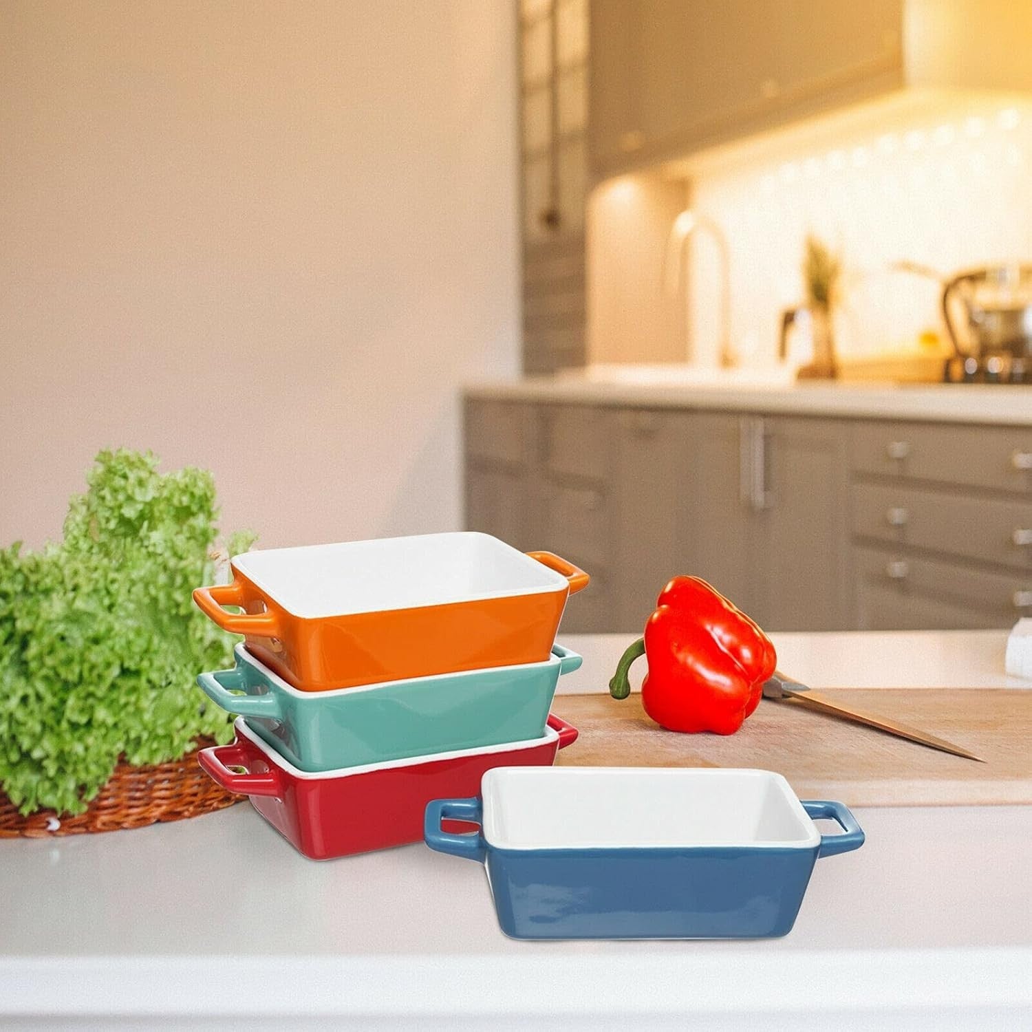 4 Pcs Ceramic Rectangular Mini Stoneware Bowls Microwave Oven Safe