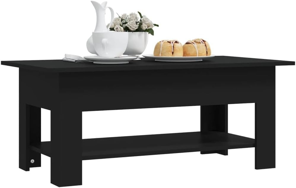 Modern Black Coffee Table with Storage Shelf – Stylish & Space-Saving Design