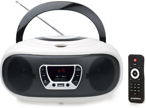 Portable Boombox CD Player FM Radio USB AUX Stereo Speakers White