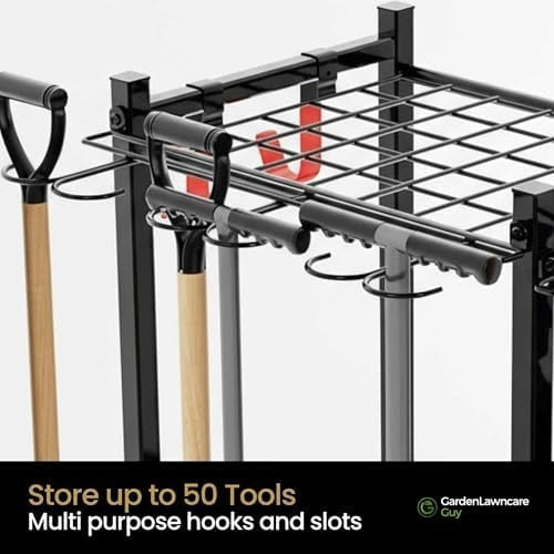 Heavy Duty Garden Tool Rack 50 Tool Storage Alloy Steel Silver